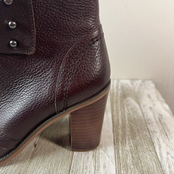 Franco Sarto Boots Eden Womens 8 Burgundy Leather Lace Up Block Heel - Picture 3 of 13